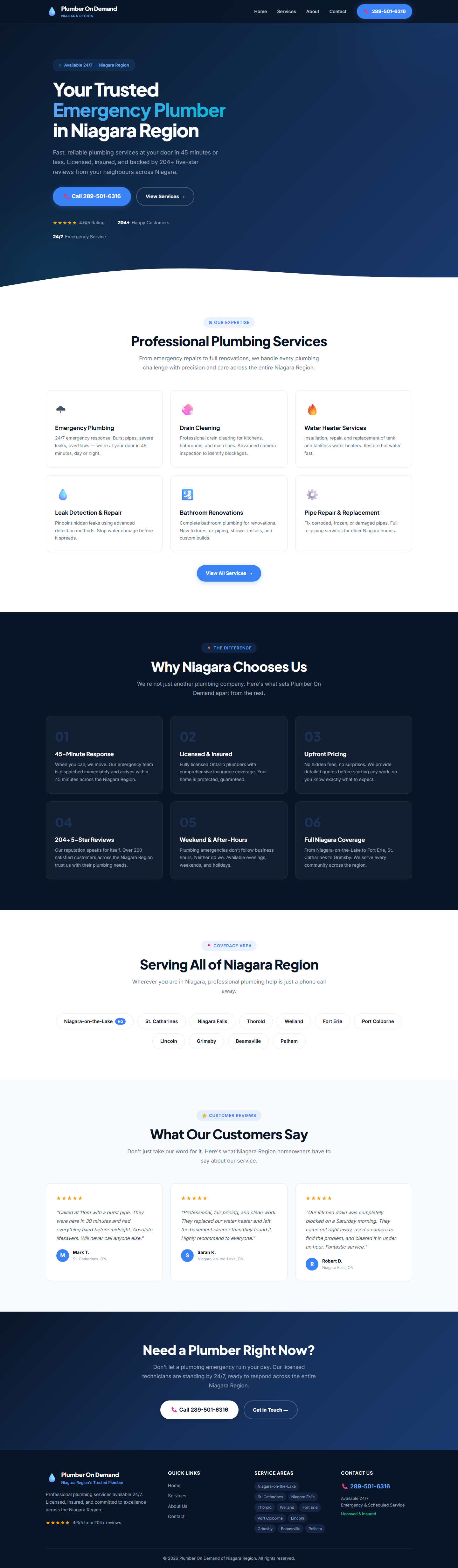 PLUMBER ON DEMAND of NIAGARA REGION, ON — new website desktop view